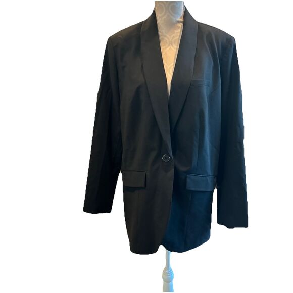 NWT Universal Standard blazer jacket 14-16 Black  Small Long Single Button Wool - Picture 1 of 7